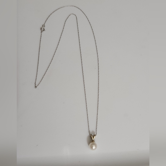 10k WHT gold 18" necklace natural pearl pendant 6.8 mm dainty chain vtg estate - Picture 4 of 7